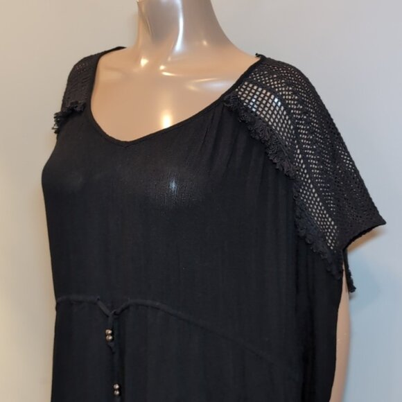 HOLIDAY By F&F Kaftan Dress Fringe Trim Sheer Crochet Drawstring Swim Cover Up - Picture 4 of 14